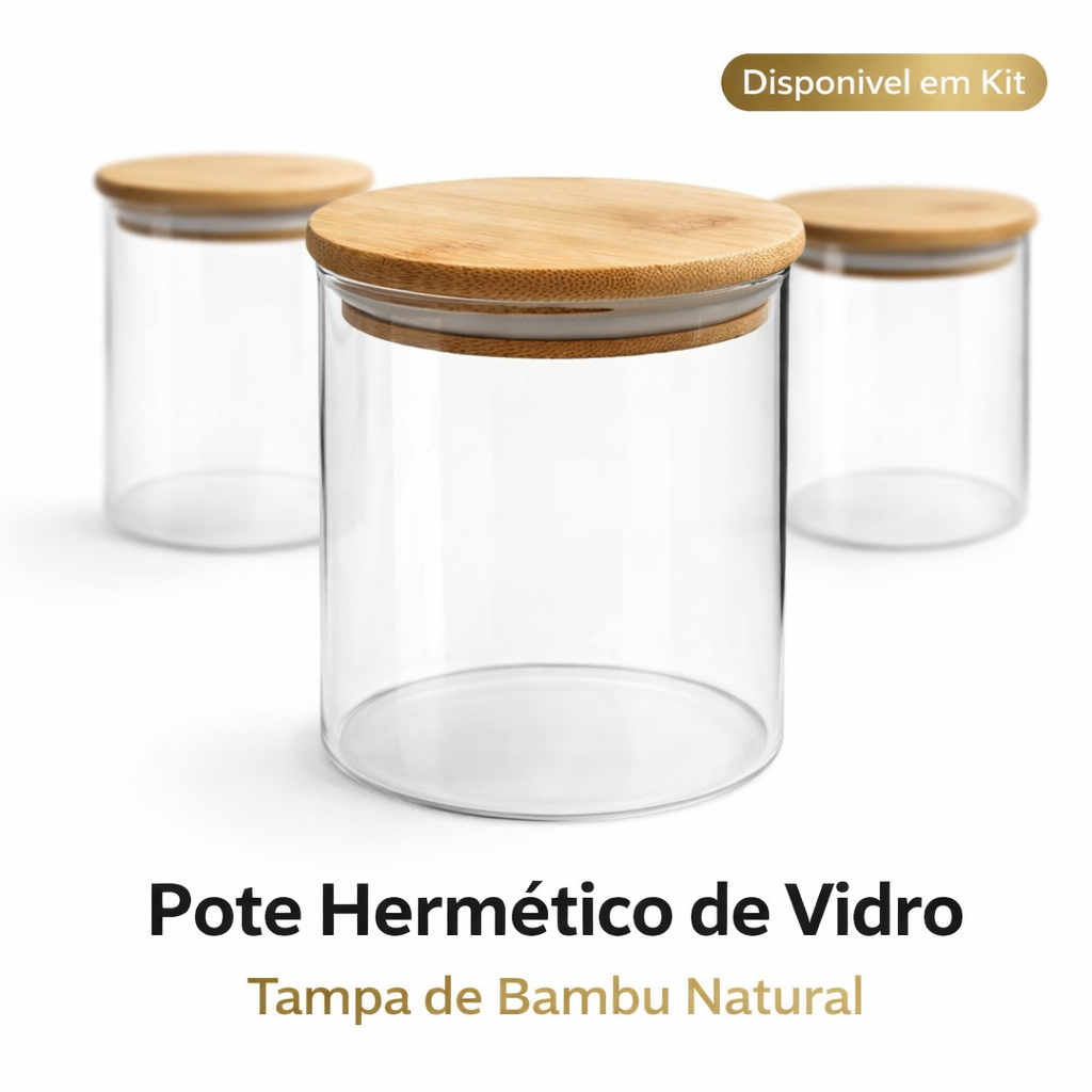 Pote Hermético Vidro Borossilicato 800ml Tampa Bambu Mantimentos Cozinha Organizador Alimentos