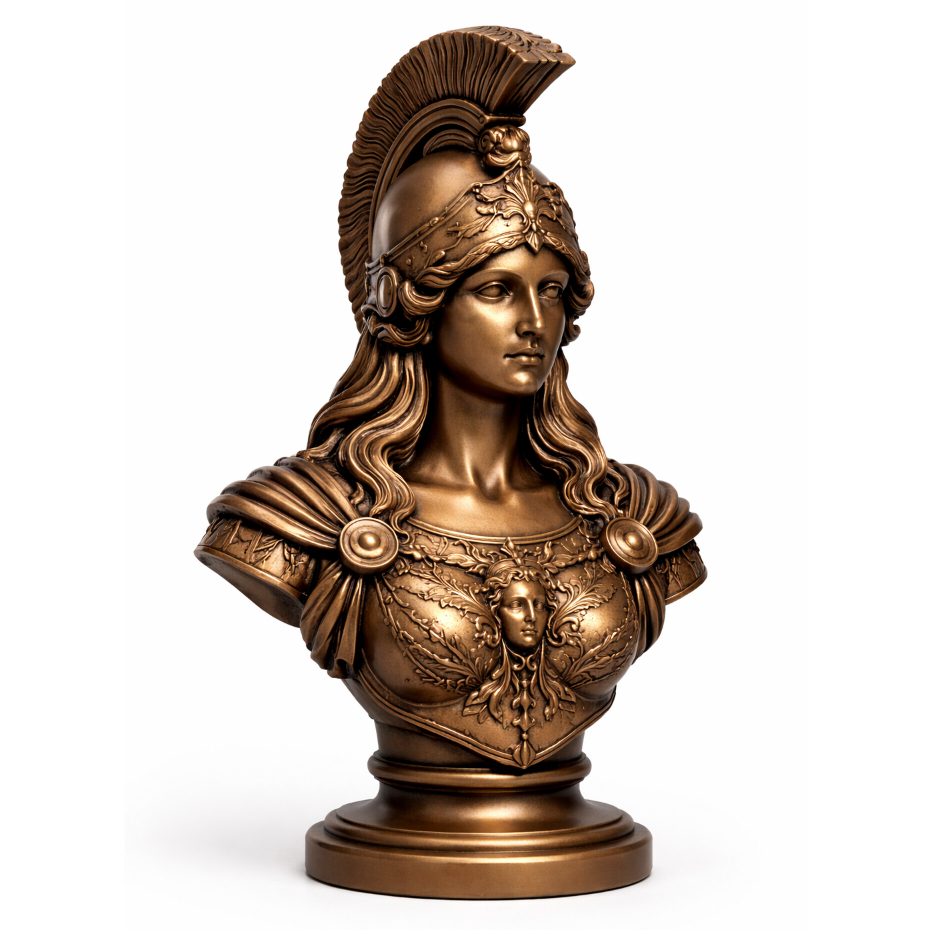 Busto Atena Bronze 13cm Estátua Mitologia Grega Escultura Decorativa Deusa Atena Decoração Escritório