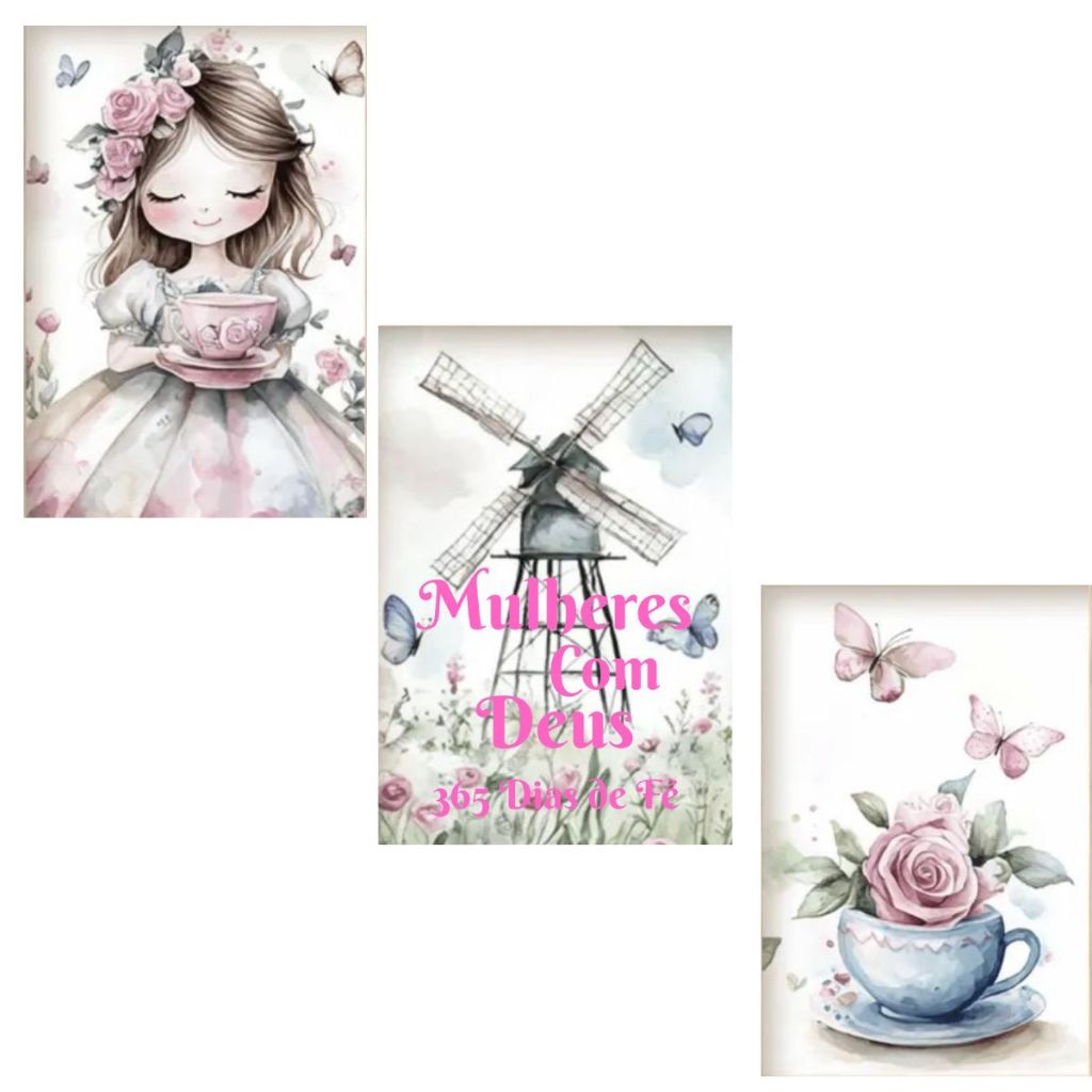 Kit 3 Quadros Mulheres Com Deus Mdf 15x21 - 365 Dias De Fé - Inspirado no Livro Devocional