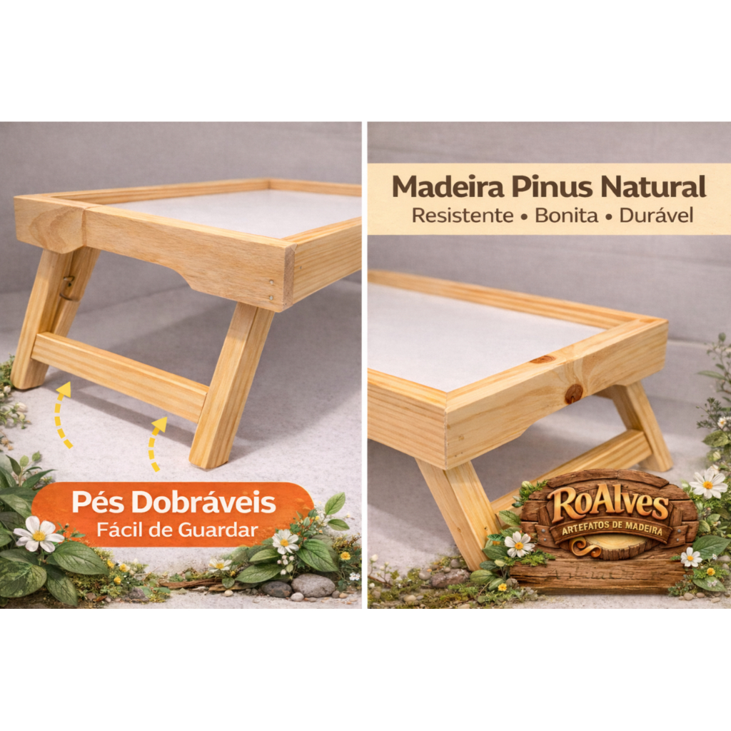 Bandeja Mesa De Cafe Com Pezinhos Para Café Da Manhã na Cama e Sofá/Notebook