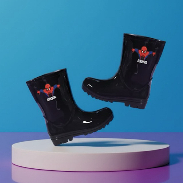 Galocha Botinha de Chuva Infantil Masculino Kids Personagem Menino Aranha Confortável Leve Antiderrapante Lazer Brincar