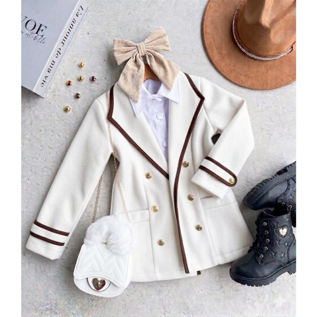 Casaco Infantil Feminino Lã Batida Estilo Blazer - Moda Menina 4 ao 12