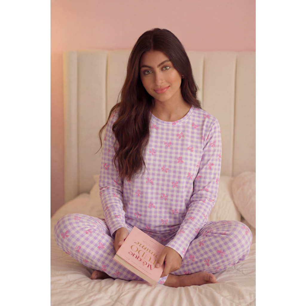 Liquidação Total Pijama Feminino Pele de Pêssego Manga Longa Conjunto Confortável em Oferta na Shopee