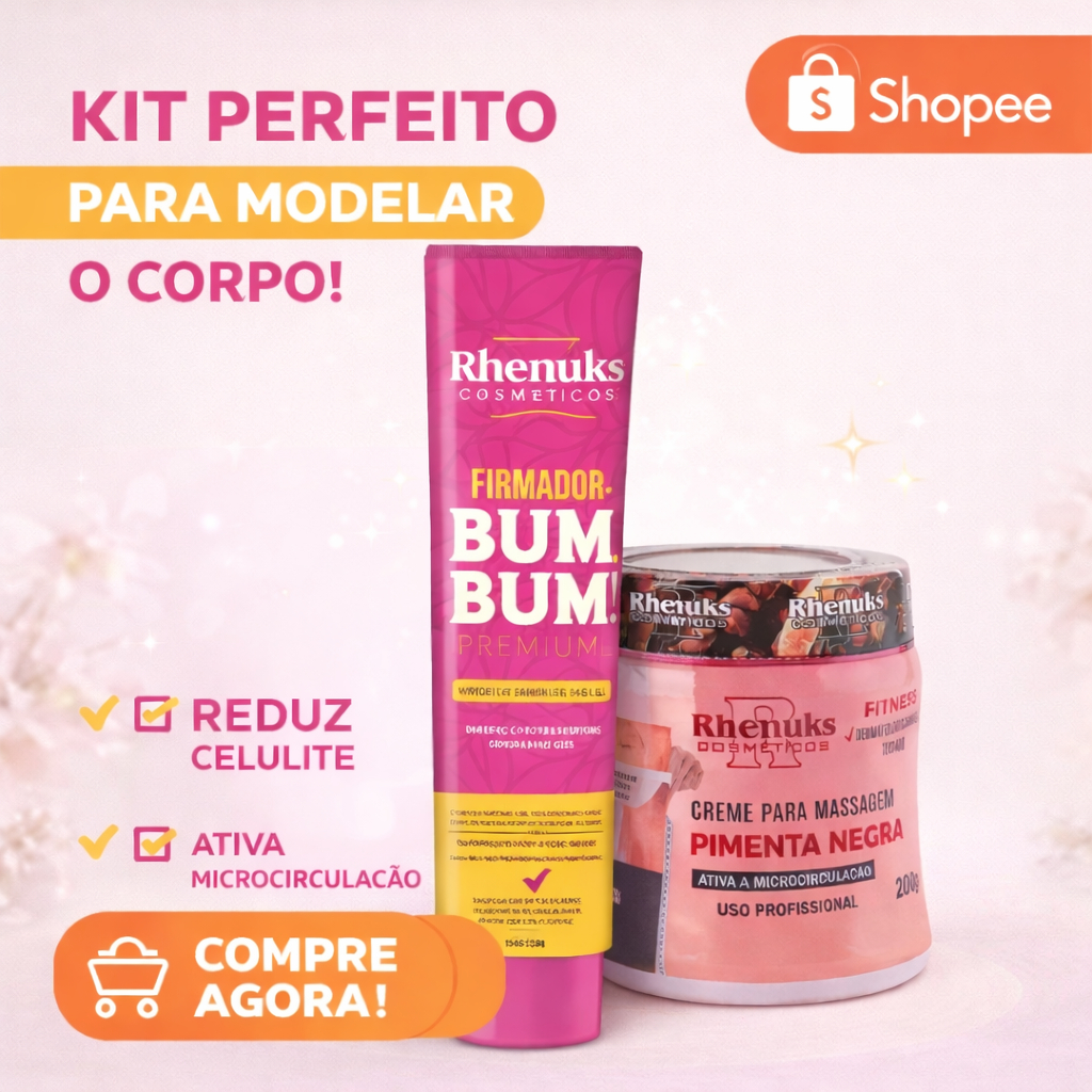 Kit Firmador Bum Bum Premium + Creme Pimenta Negra Rhenuks | Reduz Celulite | Ativa Circulação | Massagem Modeladora