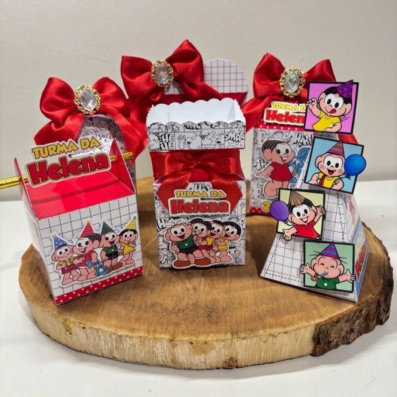 Kit Personalizados Turma da Mônica - PEGUE E MONTE luxo - caixinhas para festa - festa infantil com laços e 3D
