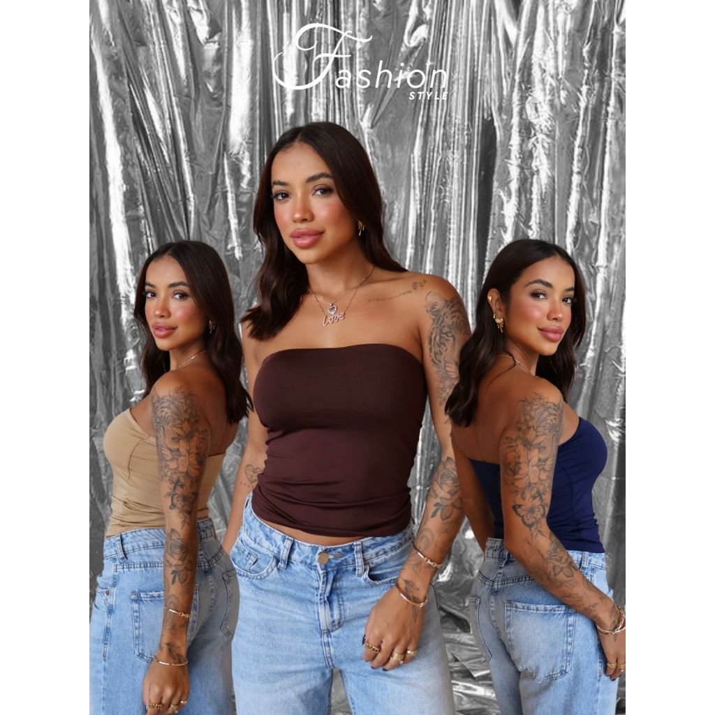 Top Tube Tomara Que Caia Feminino De Suplex Com Forro No Busto Moda Blogueira Básica Tamanho Único