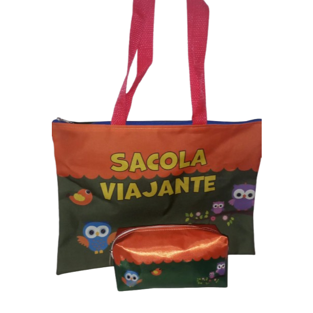 Kit Sacola Viajante e Bolsinha Escolar Estojo Personalizados Sacola Leitura Literaria Porta Lapis