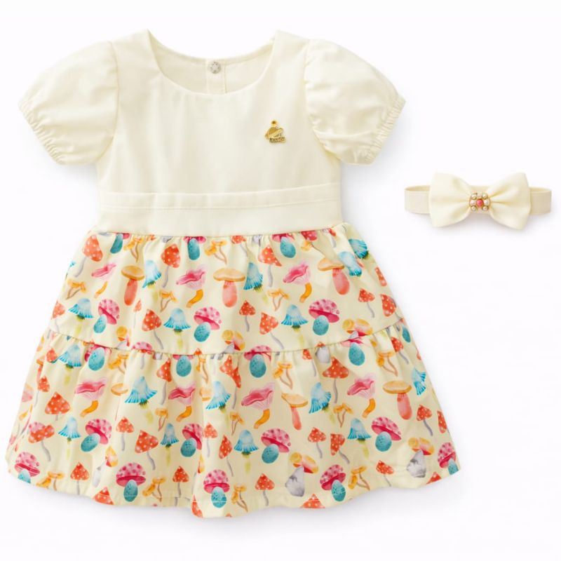 Vestido Bebê luxo com faixa de cabelo princesa florido para menina