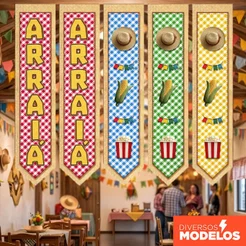 Kit 5 Faixas Festa Junina Bandeira Vertical 0,30x1,40m Decoração Arraiá São João Em Tecido