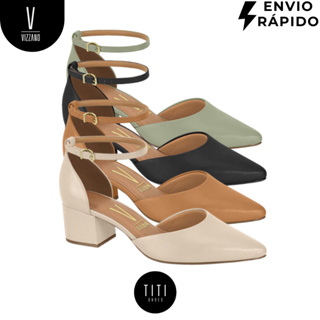 Sapato Scarpin Vizzano Original Salto Grosso Bloco Bico Fino Confortável Trabalho Social Elegante em Oferta na Shopee