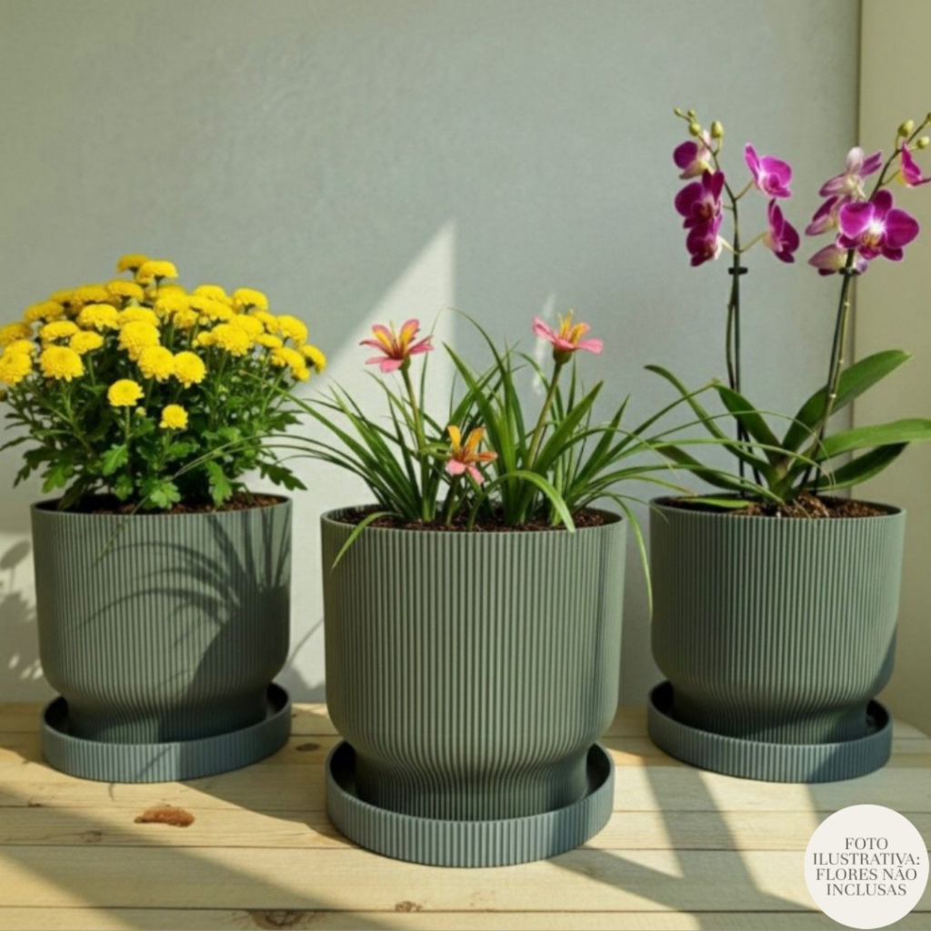Kit 3/2/1 Vasos para plantas com prato cachepô vaso decorativo flores naturais bandeja para água em Oferta na Shopee