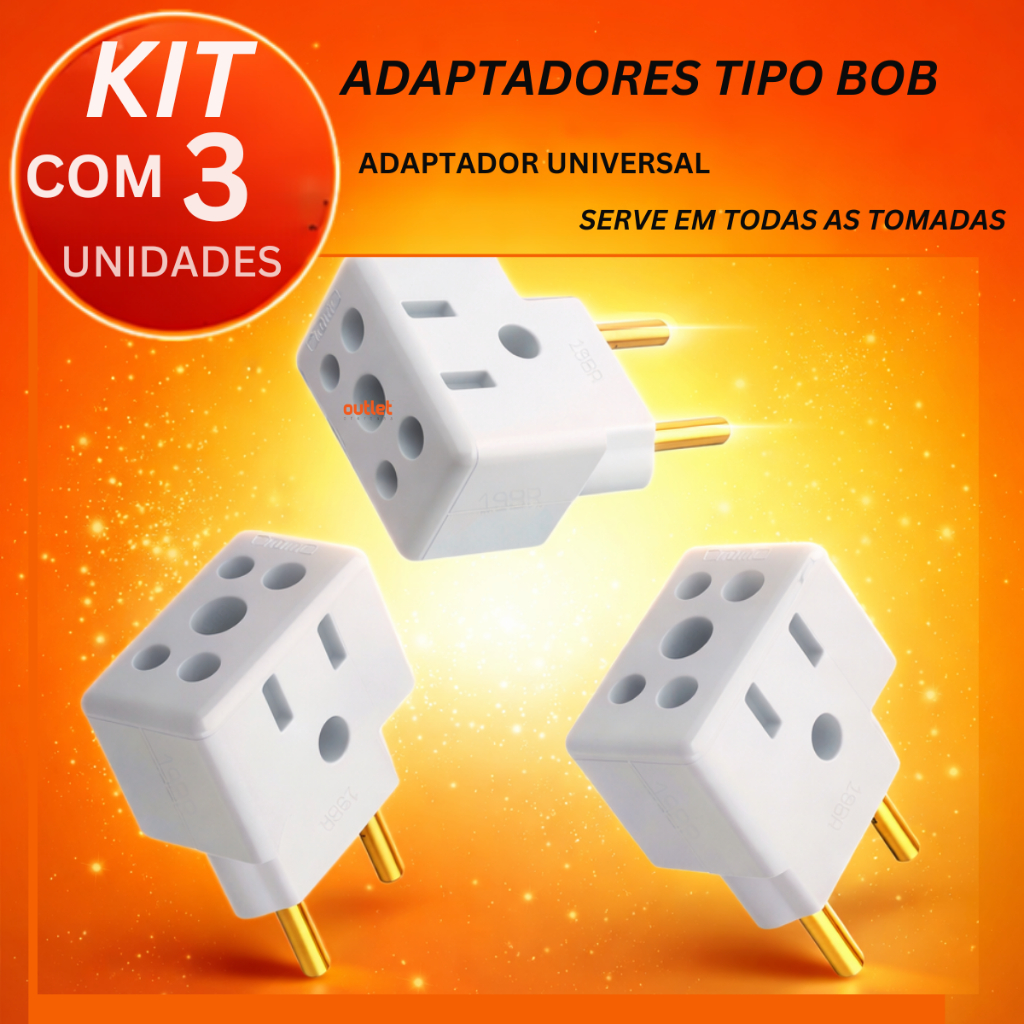 Adaptador Tomada Bob Esponja 20A Pino Grosso Para Air Fryer e Secador kit Com 3/6/9 Adaptadores Ferro Passar Microondas