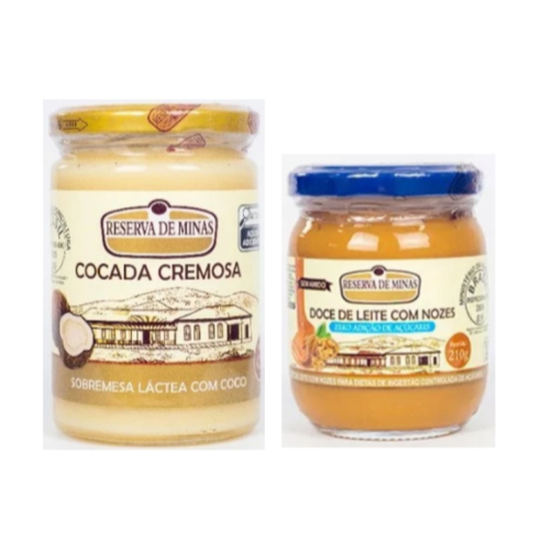 COMBO COCADA CREMOSA RESERVA DE MINAS 420g + Doce De Leite Com Nozes Zero Açúcar 210g