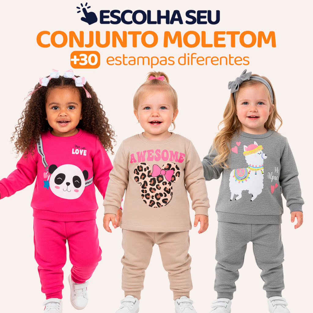 Conjunto Moletom Bebe Menina Escolha Seu Modelo, com Estampas Fofas e Conforto Infantil Bebê Feminino Frio Inverno. l04