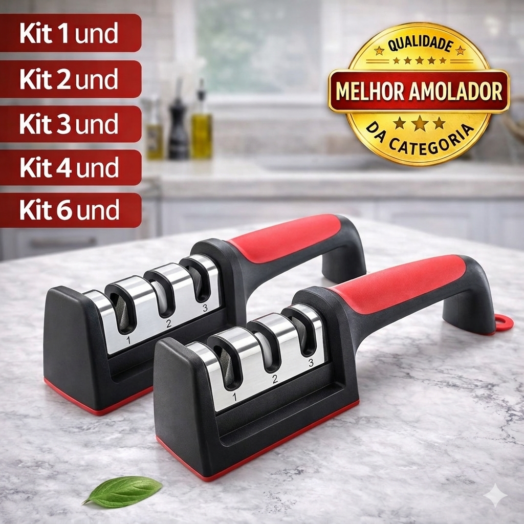 Amolador de Facas  3 em 1 Profissional | Afiador de Facas Cozinha com 3 Estágios | Aço Inox Antiderrapante