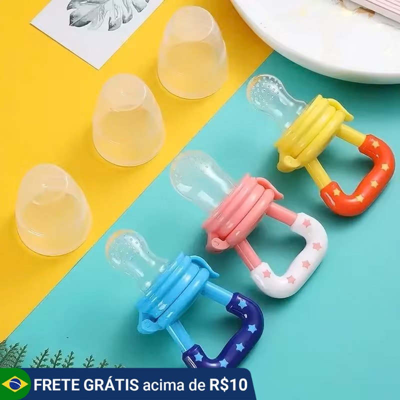 Chupeta Alimentadora Silicone Porta Fruta e Legumes, brinquedo de dentição infantil, mordedor para frutas congelada.