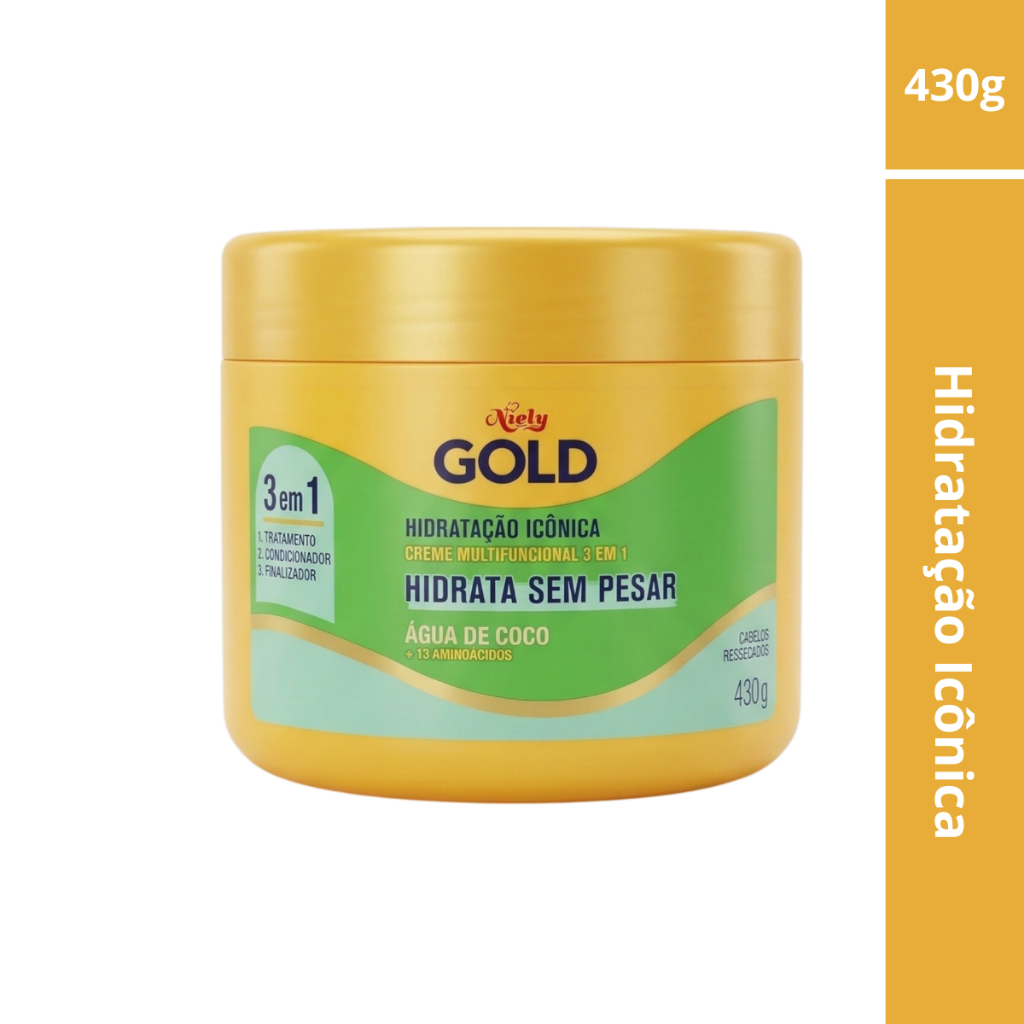 Mascara de Tratamento Água de Coco Hidratação Milagrosa Niely Gold 430grs