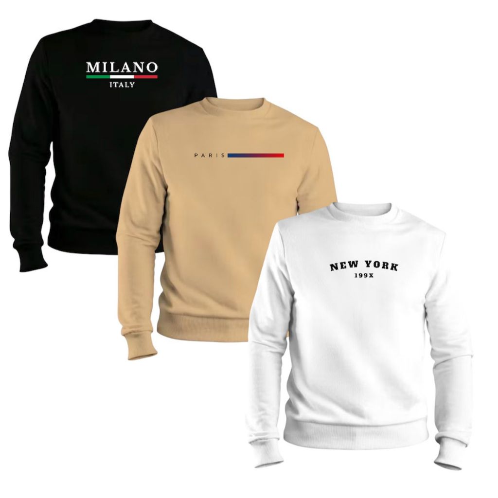 Kit 3 Blusa De Frio Moletom Gola Redonda Careca Flanelado Promoçao