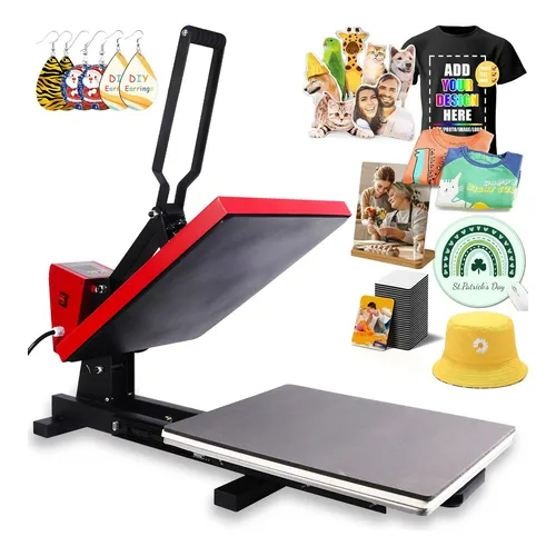 Mecolour Prensa Térmica 38x38cm com Gaveta Manual Vermelha e Preta para Sublimação e Transferência