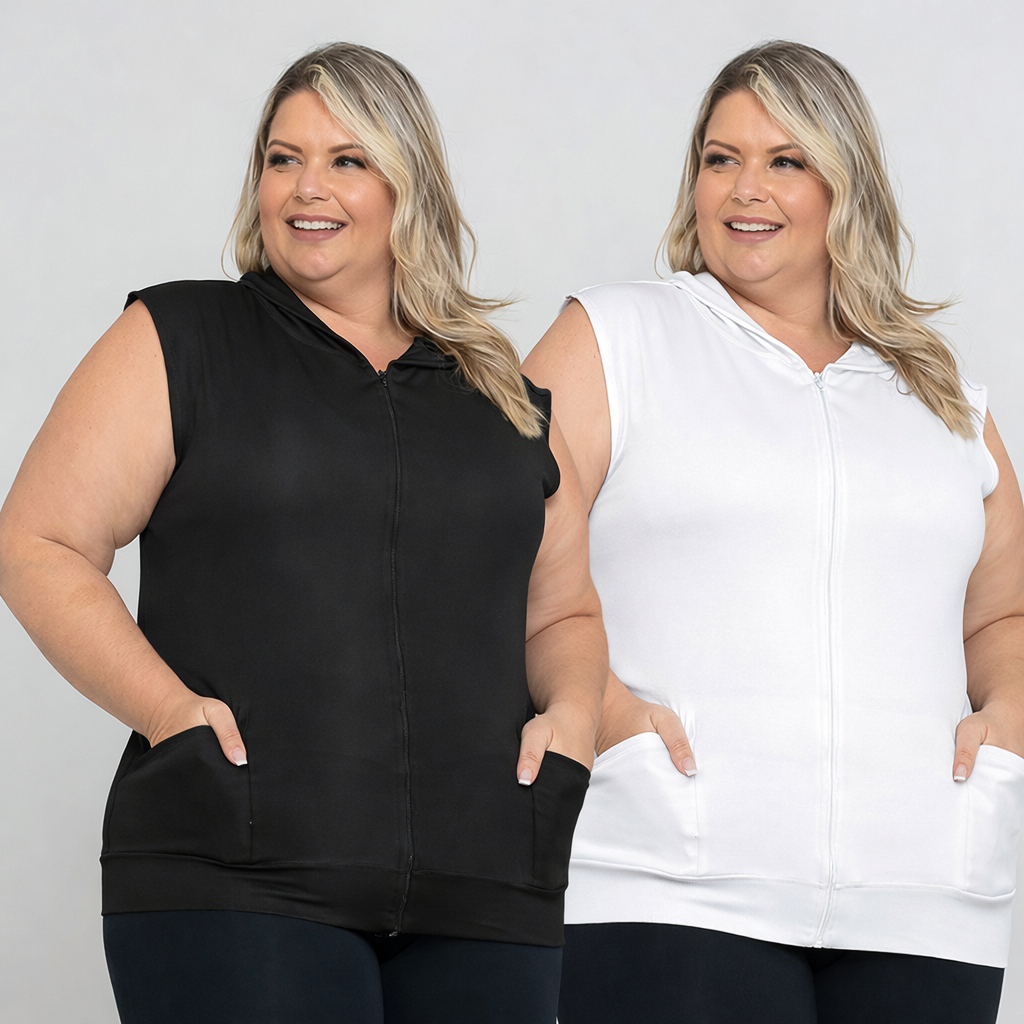 Kit 2 Colete Plus Size Femenino  Capuz Dry Academia Caminhada Corrida G1