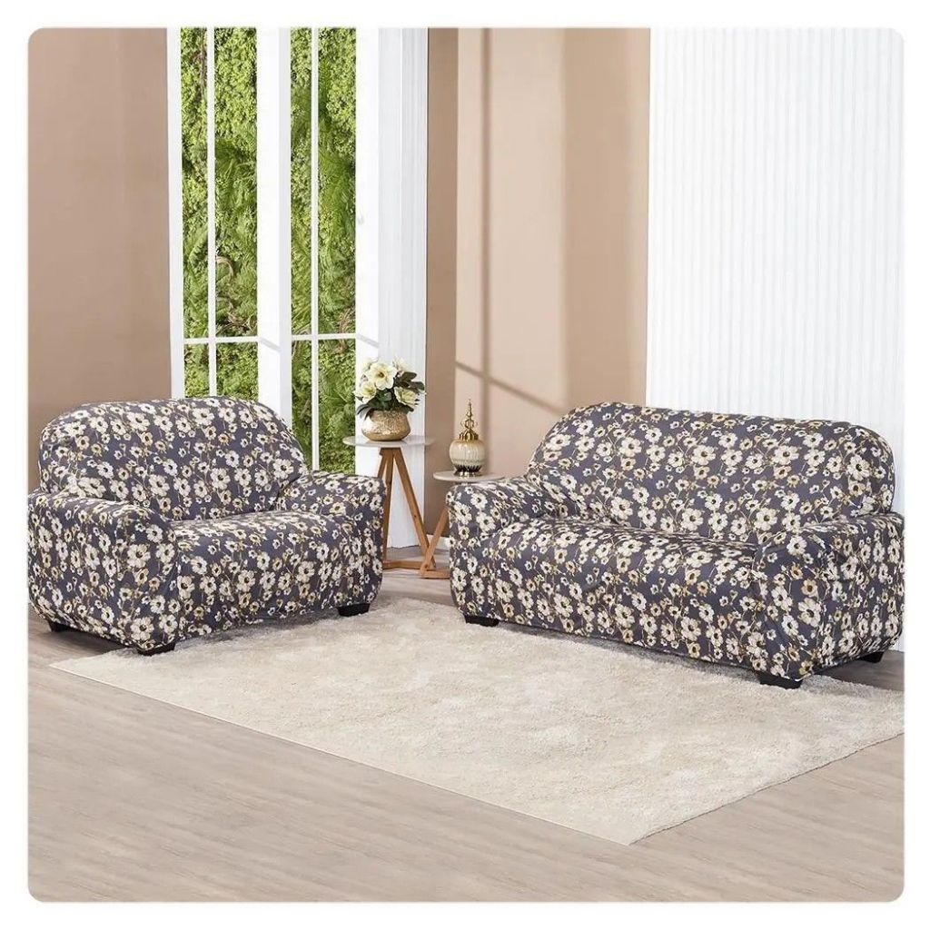 Kit Capa de Sofá 2 e 3 Lugares, Coladinha, Ligadinha Lisa Em Malha Gel Forro de Sofá 100% Poliéster