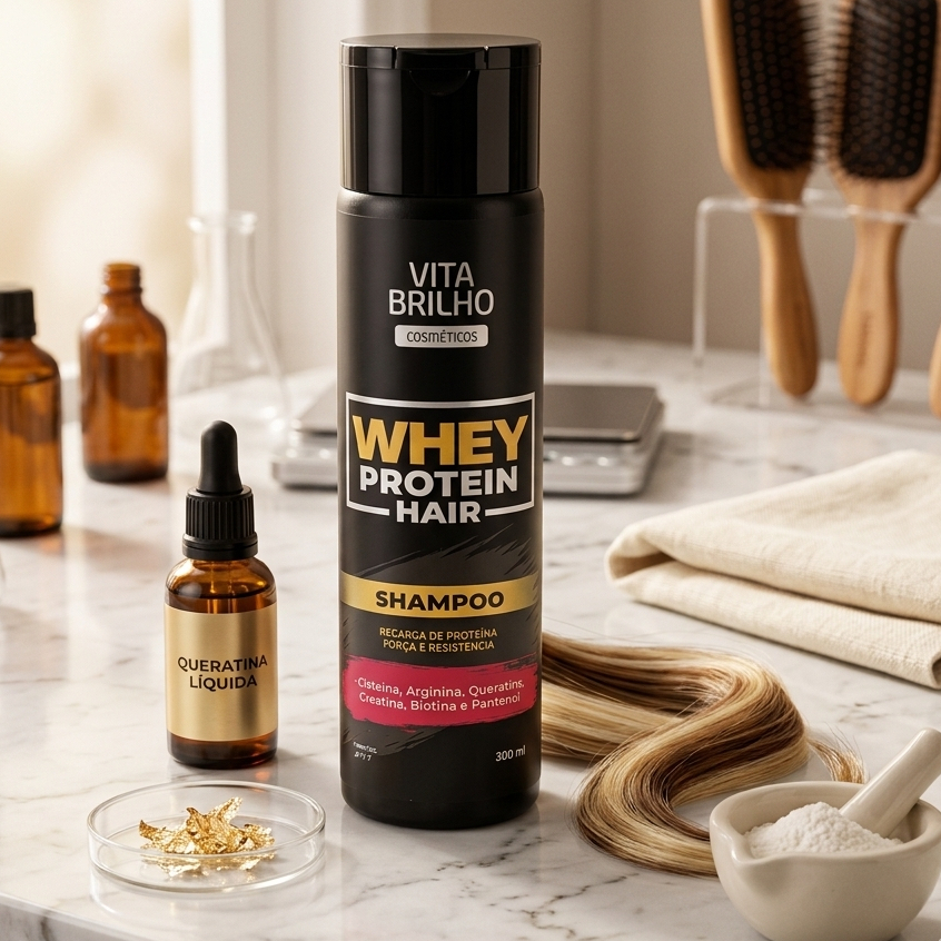 Shampoo Whey Protein Hair 300ml Vita Brilho Profissional Fortalecimento, Nutrição e Hidratação Capilar