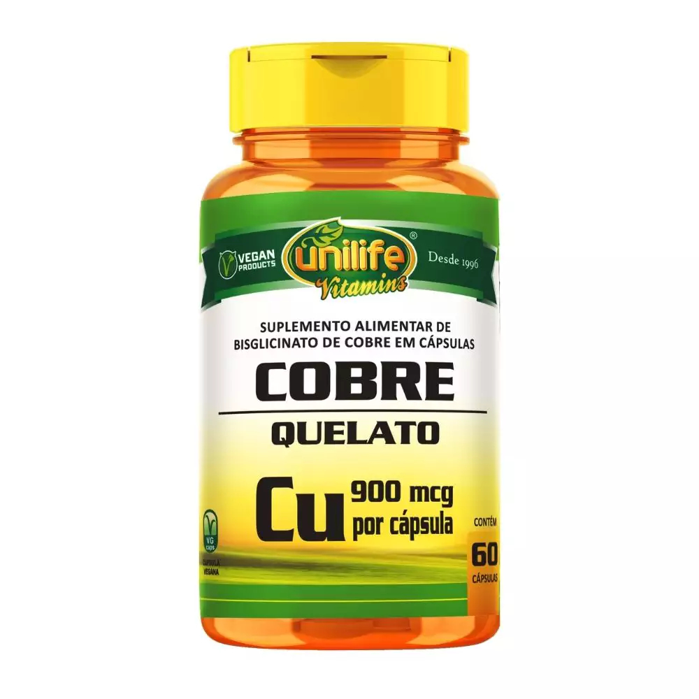 Cobre Quelato Unilife 60 Cápsulas Bisglicinato de Cobre 900mcg