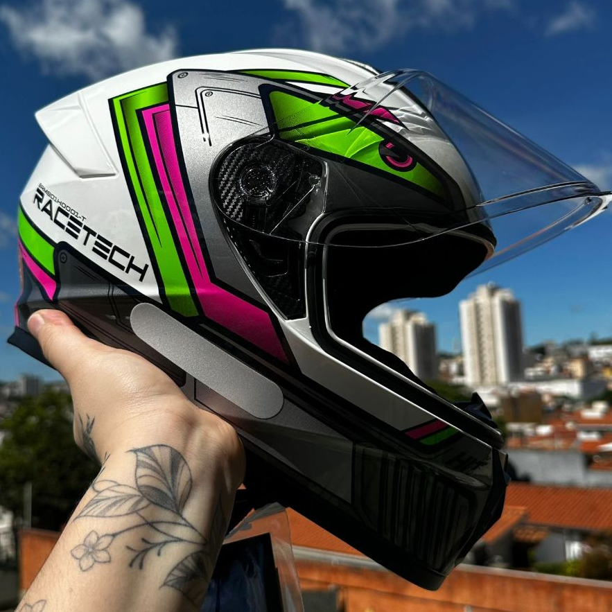 CAPACETE RACE TECH LANÇAMENTO OFERTA EXCLUSIVO HIT ANDROID VERDE/BRANCO + SUPER BRINDE em Oferta na Shopee
