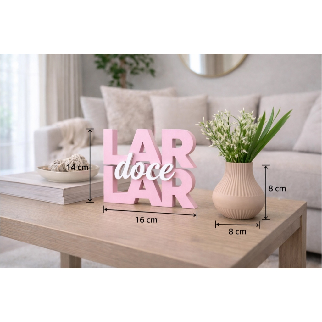 Kit Letreiro 3D Frase Lar Doce Lar  + Vaso Decorativo