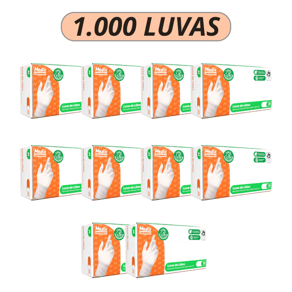 Kit 1.000 Luvas Branca Látex Descartável Sem Pó Medix Profissional PP P M G Caixa Fechada