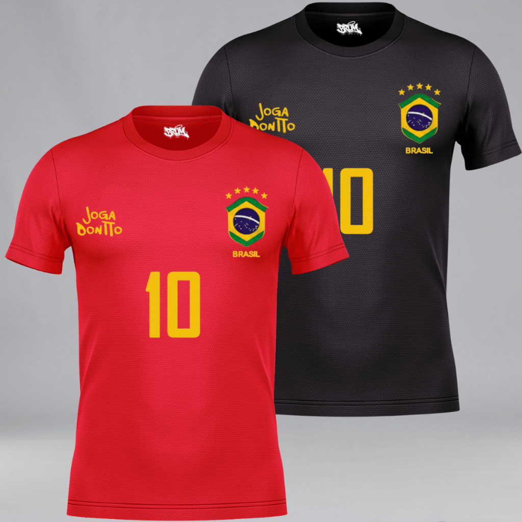 Kit 2 Camisetas Esportiva Brasil Copa Dry Fit Academia GYM Cross Fit Premium Slim Básica
