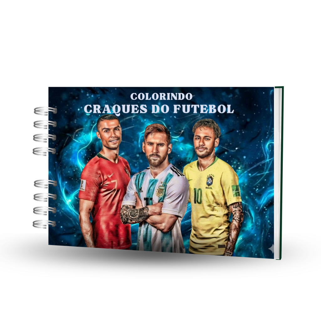 Livro de Colorir Futebol Cristiano Ronaldo Messi Neymar | 50 Desenhos Infantil | Personalizado com Nome