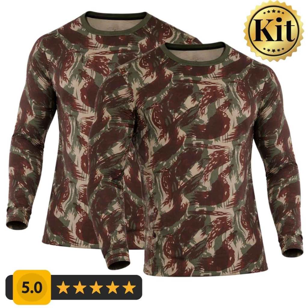 Kit 2 Camisa Térmica Masculina Camuflada UV 50+ Proteção Solar Segunda Pele Manga Longa Esporte Outdoor Militar Pescaria