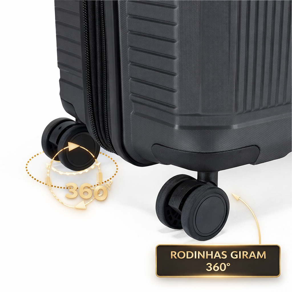 Kit 3 Malas de Viagem Premium Primicia Executiva ABS Resistente TSA Rodinha 360 Anac Bagagem Bordo