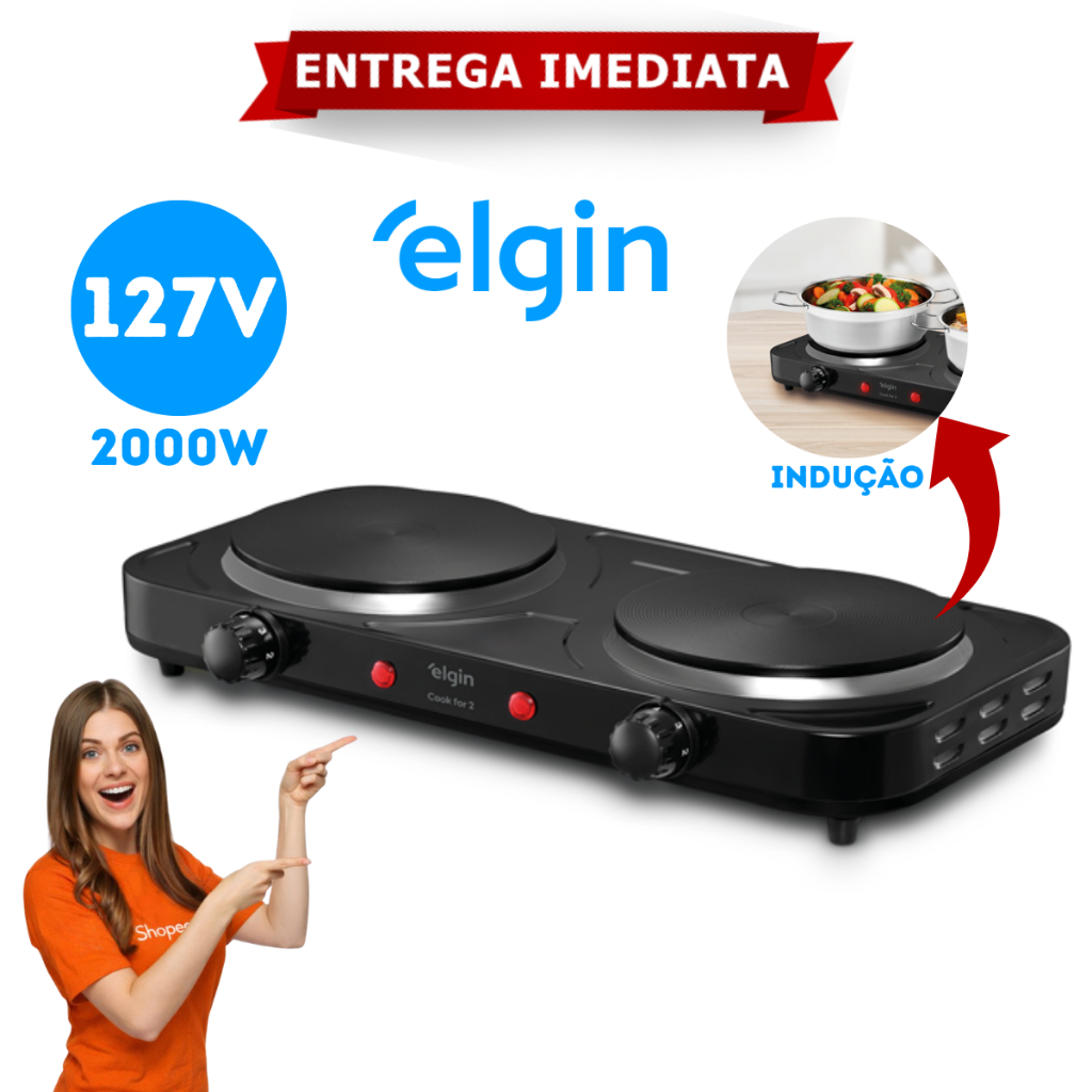 Cooktop Elgin Fogão Elétrico 127V Preto 2 Bocas 5 Temperaturas