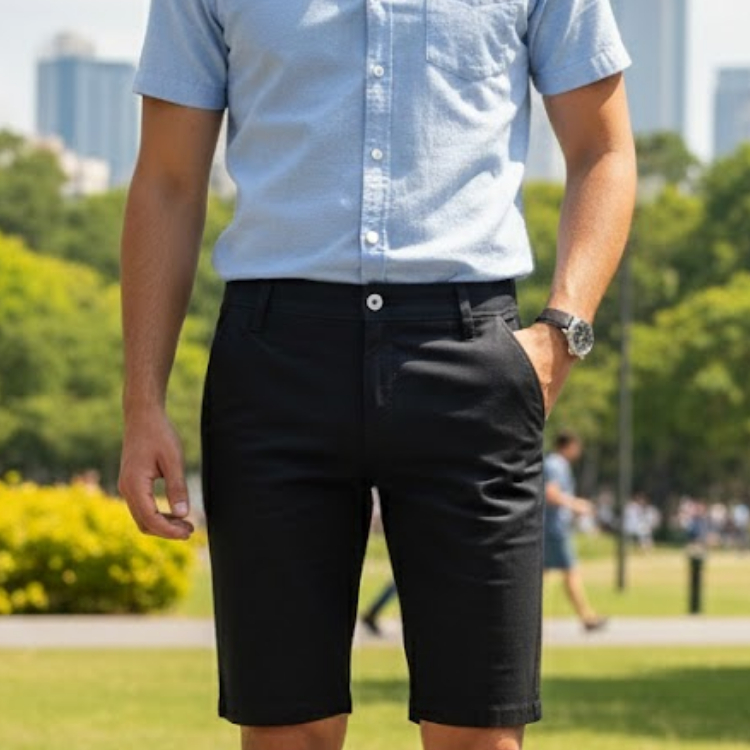 Bermuda Masculina Sarja com Elastano Mauricinho Premium Casual Short Cintura Confortável
