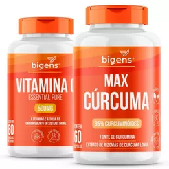Kit Vitamina C 500mg Bigens + Cúrcuma Curcumina 95% Antioxidante
