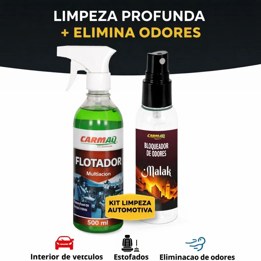 Kit Limpeza Interior Automotivo Flotador + Bloqueador de Odores Malak | Limpa Estofado Banco Carro e Elimina Mau Cheiro