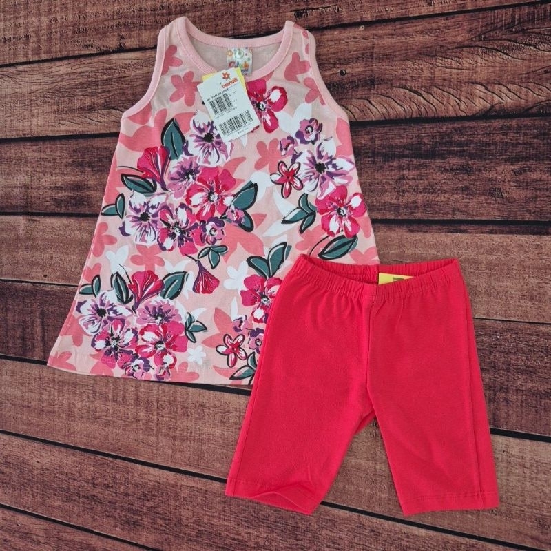 Conjunto Infantil Bebê Feminino Regata Floral e Bermuda Cotton Tamanho 03 - Brandili Club - 31490.004