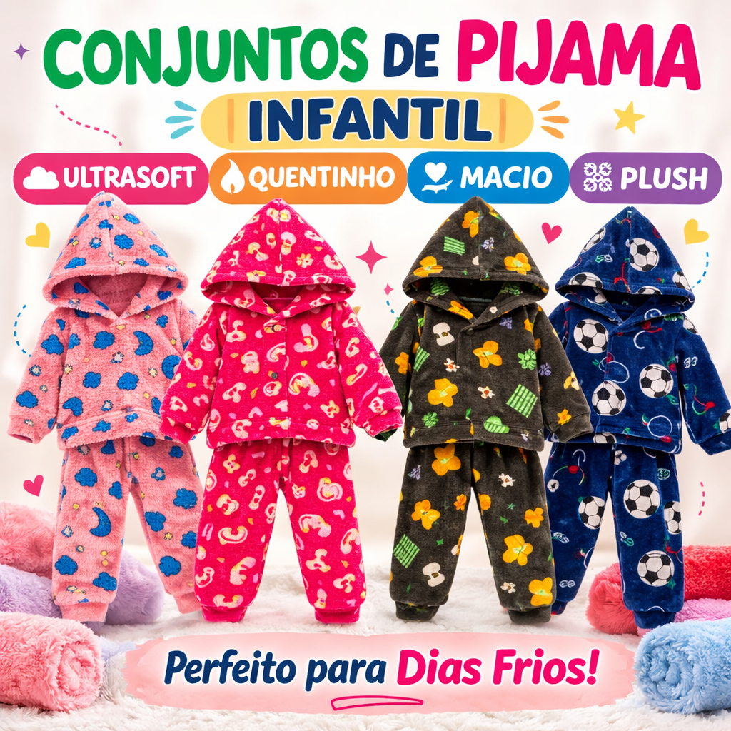 Pijama Infantil Inverno Ultra Soft Plush Flanelado Frio Menino Menina Fleece Peluciado Manga Longa