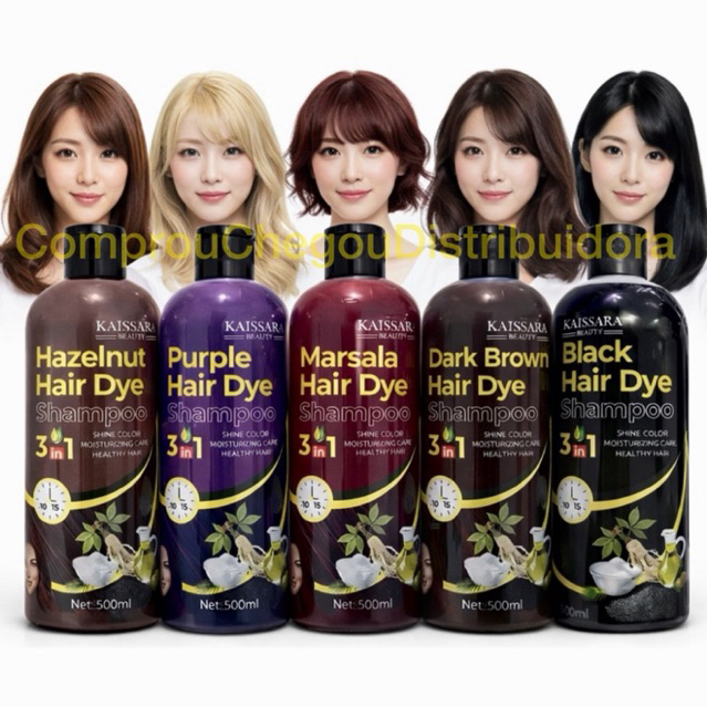 Shampoo Kaissara Hair Dye 500ml Tonalizante Escurecedor Cabelos Marsala,  Avelã,Roxo, Marrom, Preto