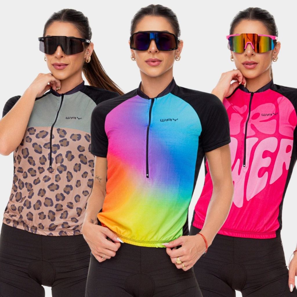 Camisa Camiseta Feminina de Ciclismo Pedal Way Bolso Manga Curta Proteção UV50+ Respirável MTB Speed