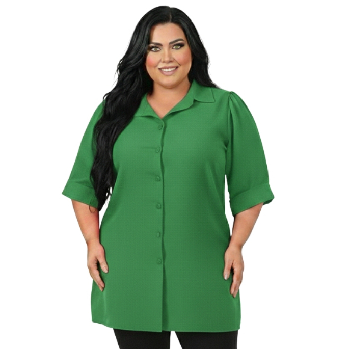 Chemise Feminina Plus Size Manga 3/4 Camisão Vestido Moda Blogueira Verão