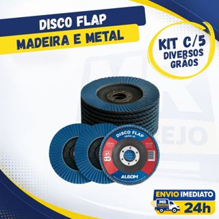 Kit 5 Disco Flap 115mm (4.1/2) Profissional Aço e Inox - Grão 40 - 60 - 80 - 100 - 120 em Oferta na Shopee