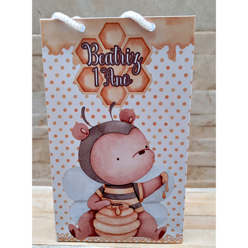 Sacolinha Personalizada Abelhinha 2  para Lembrancinha  Sacola Surpresa, tamanho PP (15,6 x 9,3 x 4,3 cm).