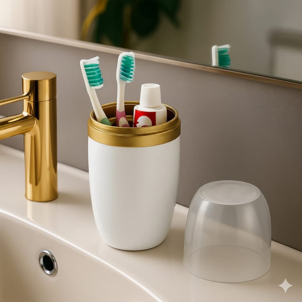 Porta Escova E Pasta Original Com Tampa Transparente 500ml Arthi em Oferta na Shopee