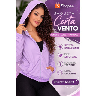 Jaqueta Feminina Leve Corta Vento com Capuz e Bolso em Oferta na Shopee