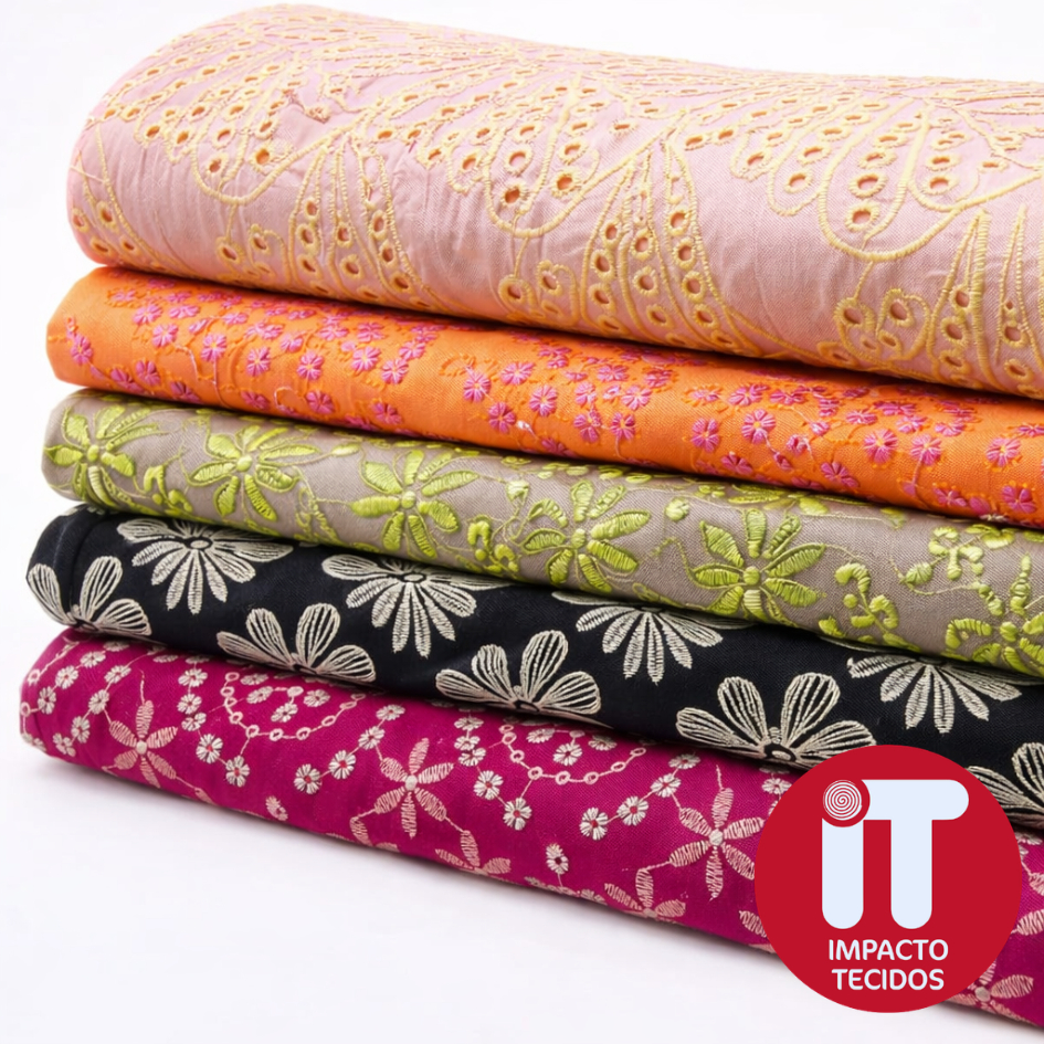 Tecido Laise Bordada bicolor 100% algodão 1 metro x 1,40m Largura Padrão