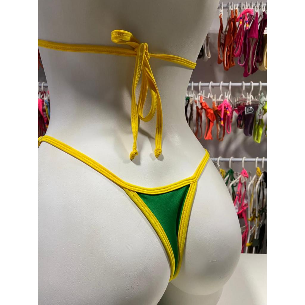 Biquíni Bronze Brasil Cortininha Bicolor Fio dental Copa Fita