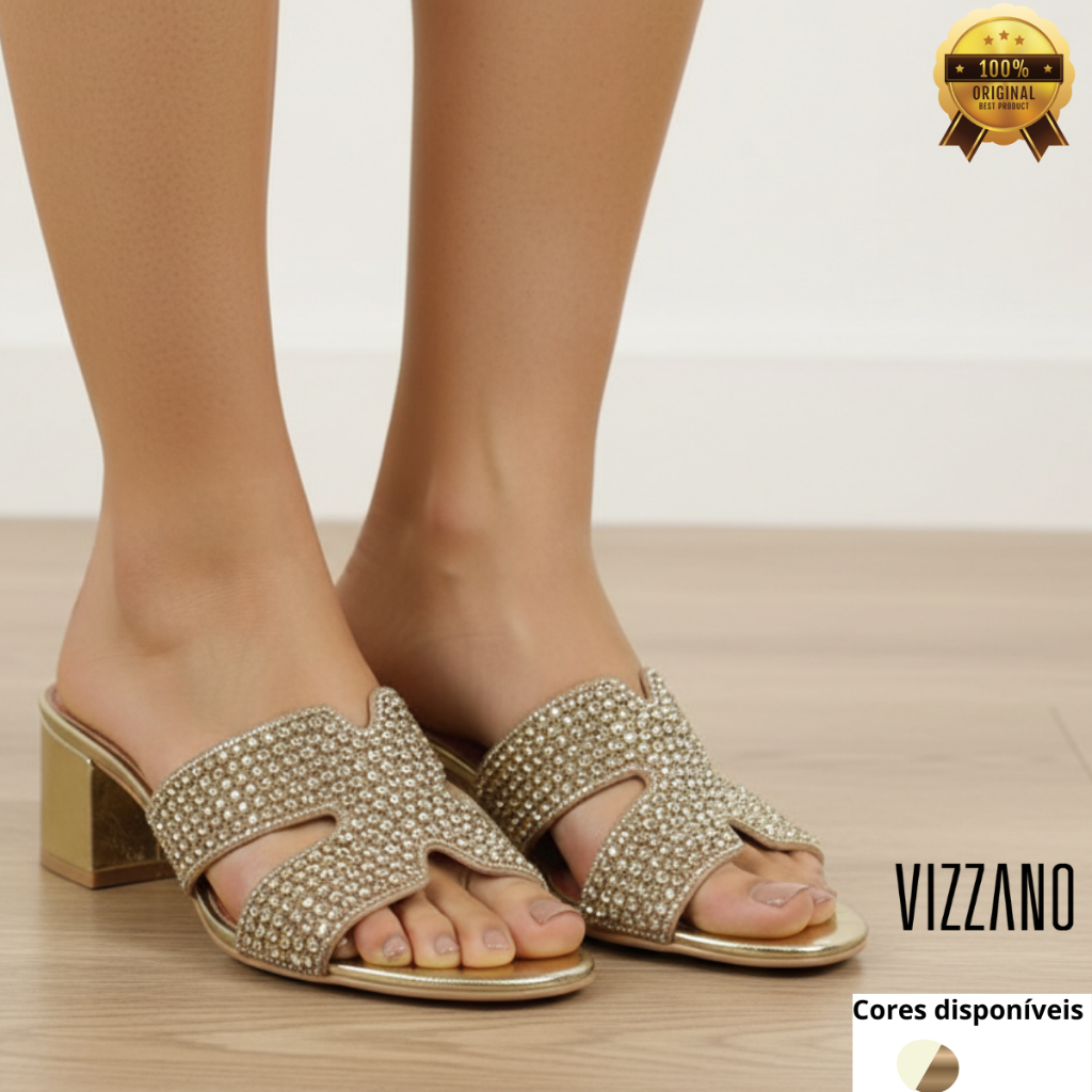 Tamanco Sandália Vizzano Salto Bloco Baixo Feminino Confortável Casual Original